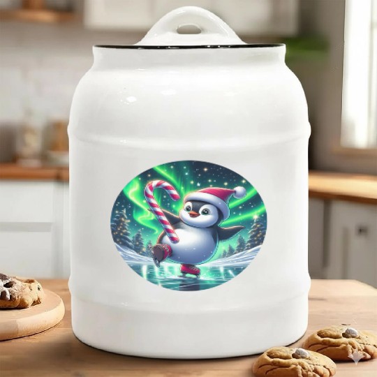 Penguin's Northern Lights Skate Ceramic Cookie Jars