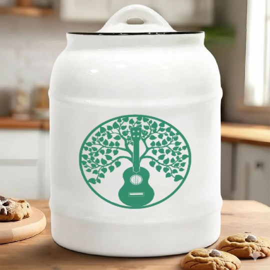 ukulele tree mandala green Ceramic Cookie Jars