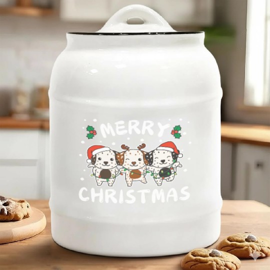 Merry Christmas Cute Dalmatian Festive Lights Ceramic Cookie Jars