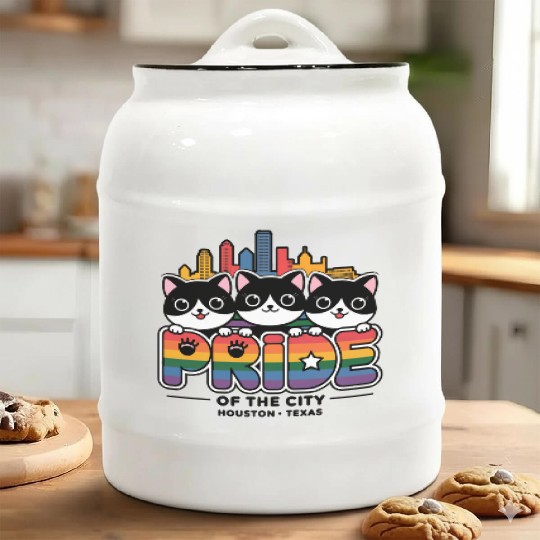 Pride of Houston City Texas USA Rainbow Flag Ceramic Cookie Jars