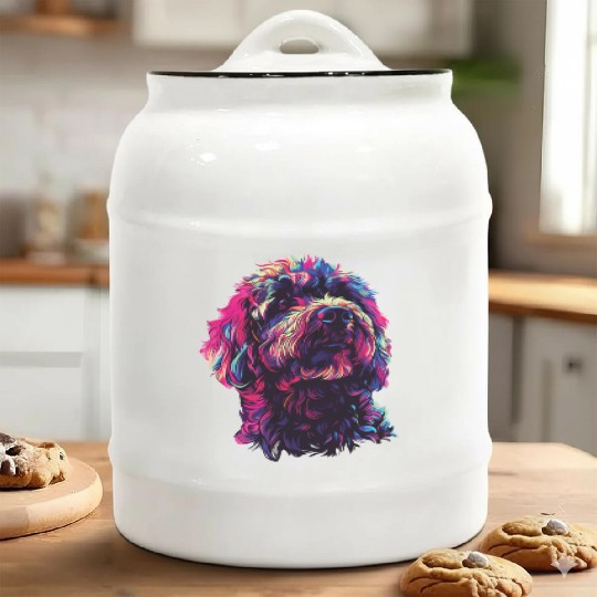 Watercolor Colorful Labradoodle Ceramic Cookie Jars