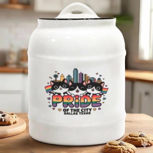 Pride of Dallas City Texas USA Rainbow Flag Ceramic Cookie Jars