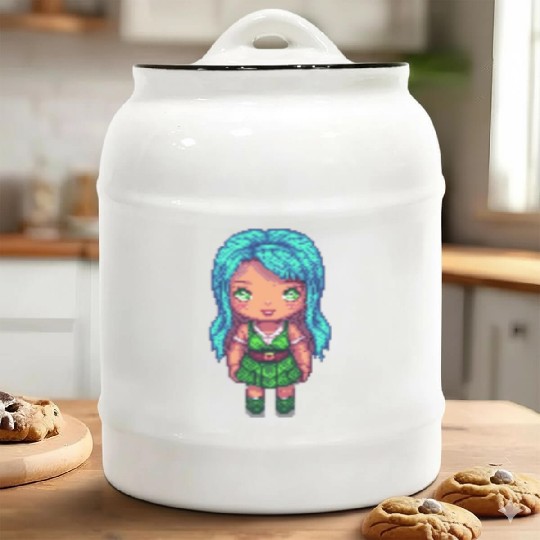 Mystic Emerald Sprite - Pixel Art Design Ceramic Cookie Jars
