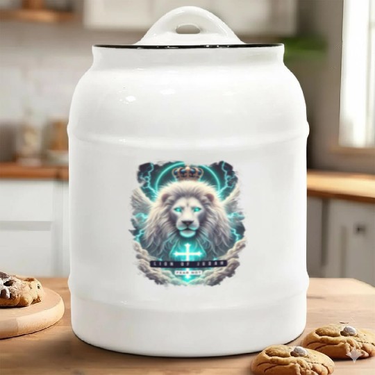 Lion of Judah Spiritual Design with Cross Ceramic Cookie Jars