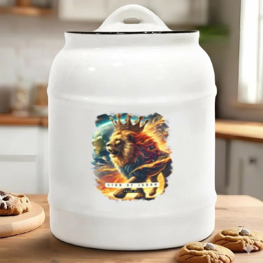 Lion of Judah with Crown And Flames Ceramic Cookie Jars