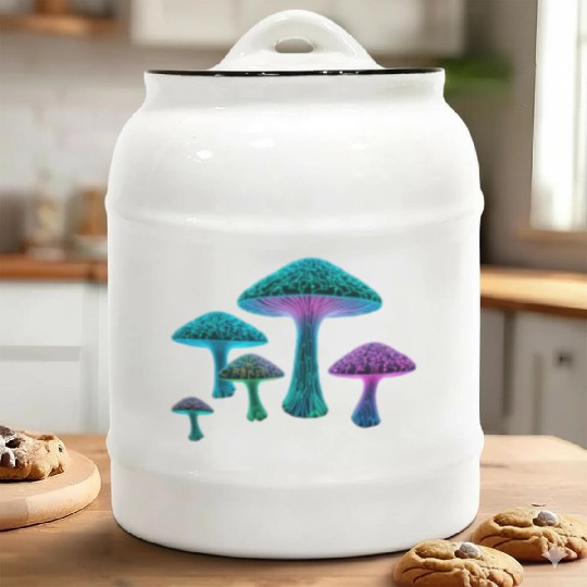 Psychedelic Neon Fungi Glow Ceramic Cookie Jars