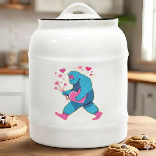 Bigfoot Heart Valentine's Day Boys Girls Kids Lov Ceramic Cookie Jars