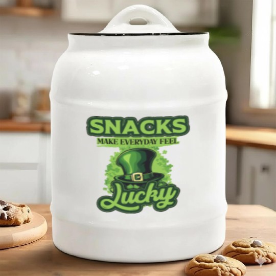Snacks Make Everyday Feel Lucky St Patricks Day Ceramic Cookie Jars