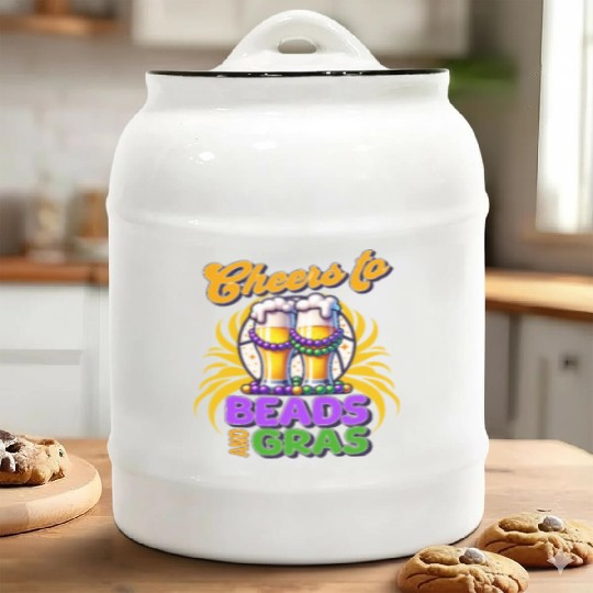 Cheers to Beads and Gras Funny Mardi Gras Ceramic Cookie Jars
