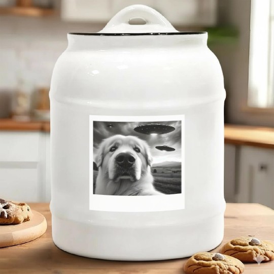Great Pyrenees Funny Graphic Selfie with UFOs Weir Ceramic Cookie Jars