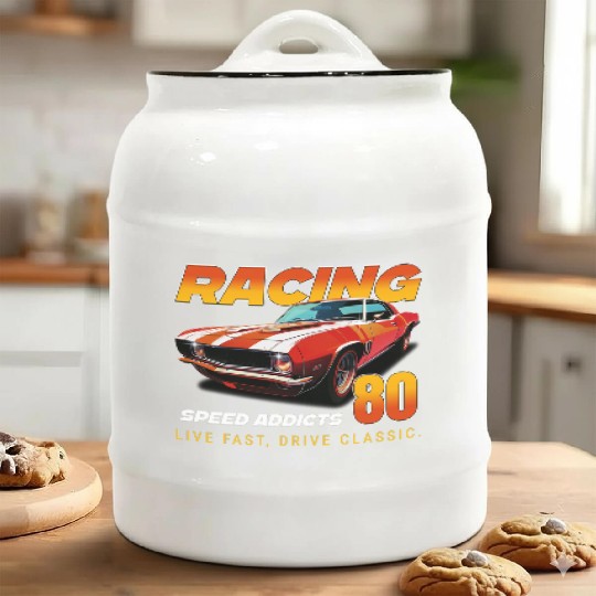 Racing Classic Car Graphic Ceramic Cookie Jars, Retro Muscle Car