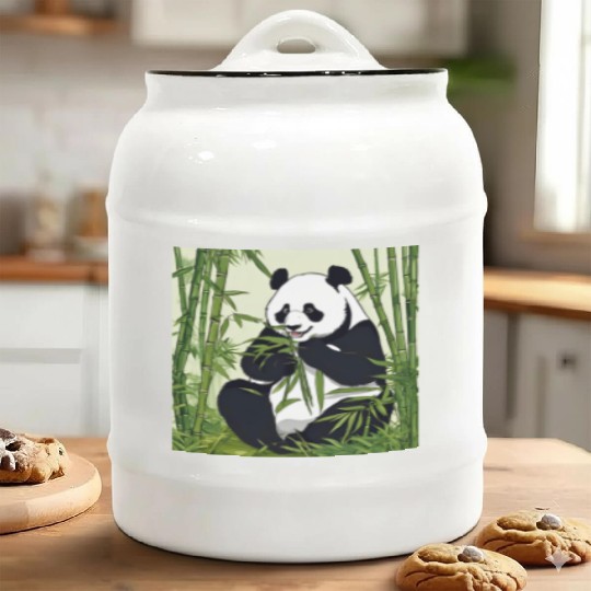 Chill Panda Eating Bamboo Cute Relaxed Design Ceramic Cookie Jars