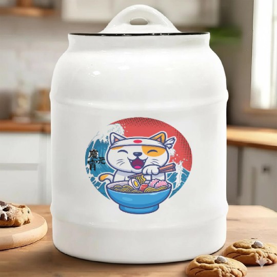 Japanese cat ramen Ceramic Cookie Jars