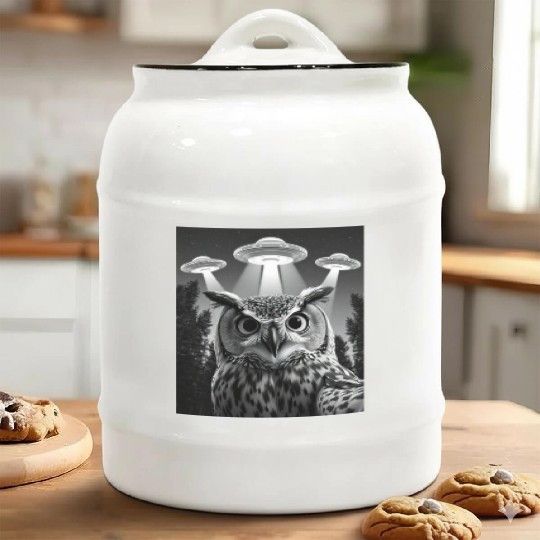 UFO Funny Owl Ceramic Cookie Jars