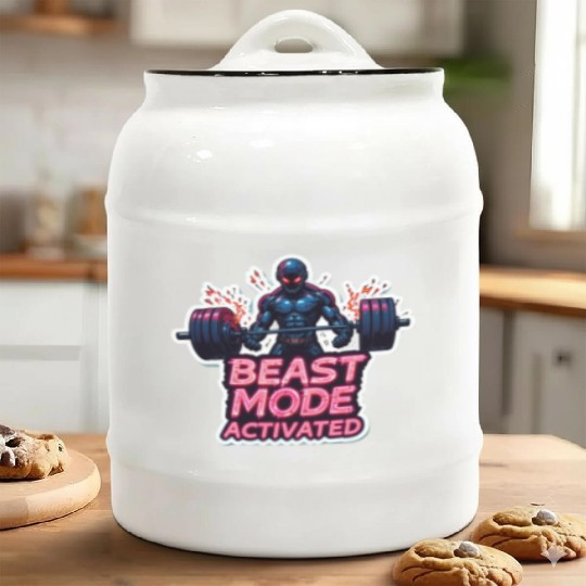 Beast-Mode Activated Cyberpunk Gym Ceramic Cookie Jars
