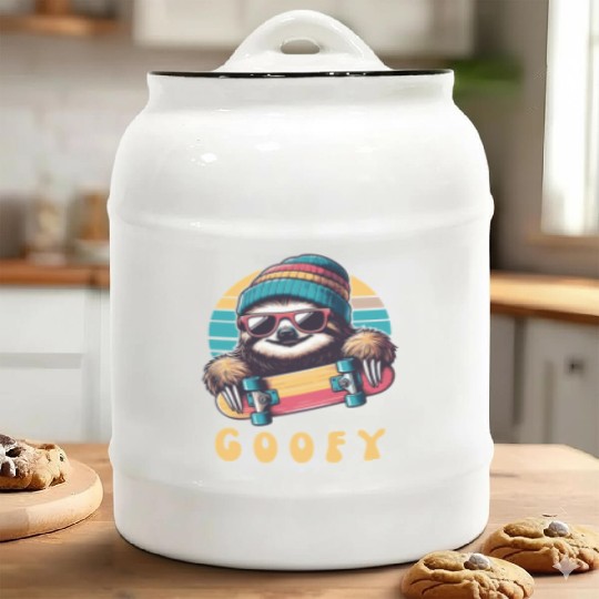 Goofy Skater Sloth - Funny Skateboard Freestyle Ceramic Cookie Jars