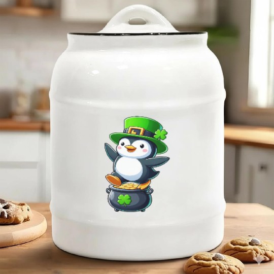 St. Patrick's Day penguin top hat clover Ceramic Cookie Jars