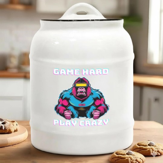 Game Hard Play Crazy Gorilla Gamer Ceramic Cookie Jars Gaming