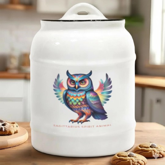 Sagittarius Spirit Animal Owl Alebrije Male Ceramic Cookie Jars