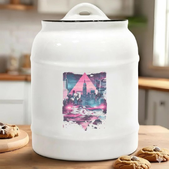 Retro Vaporwave Car City Synthwave 80s 90s Ceramic Cookie Jars