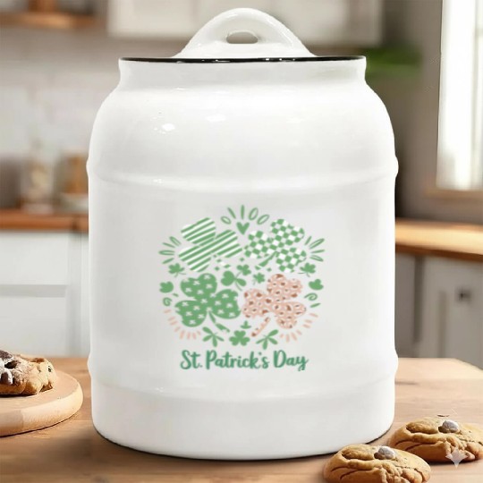 Plaid Leopard Print Shamrock St. Patrick's Day Ceramic Cookie Jars