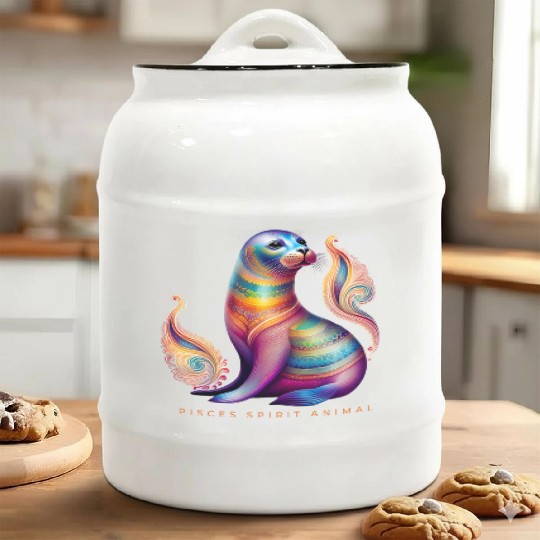 Pisces Spirit Animal Seal Alebrije Female Ceramic Cookie Jars
