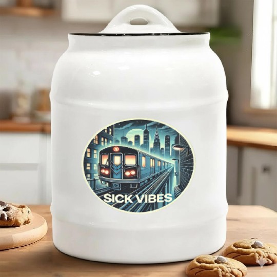 Retro Futuristic Subway Train - Neon Cyberpunk Cit Ceramic Cookie Jars