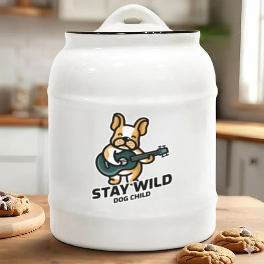 Stay Wild Dog Child - French Bulldog Guitar Cool Ceramic Cookie Jars