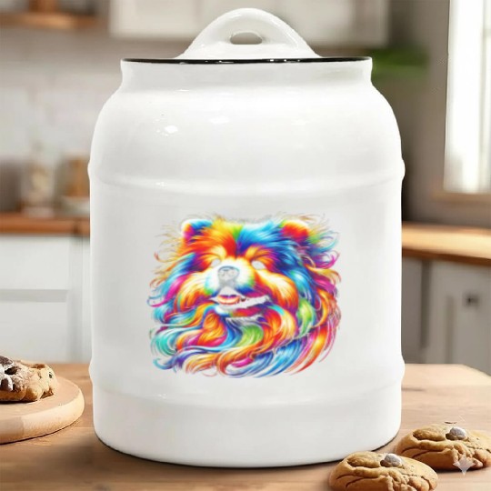 Rainbow Dog Painting: Unique & Eye-Catching Decor Ceramic Cookie Jars
