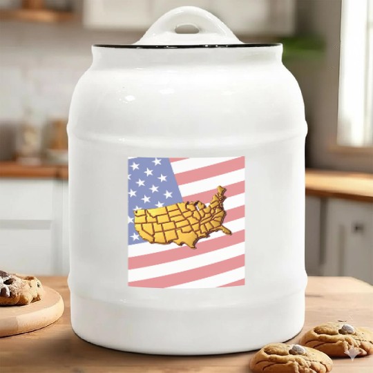 USA Map with Flag in Background Ceramic Cookie Jars