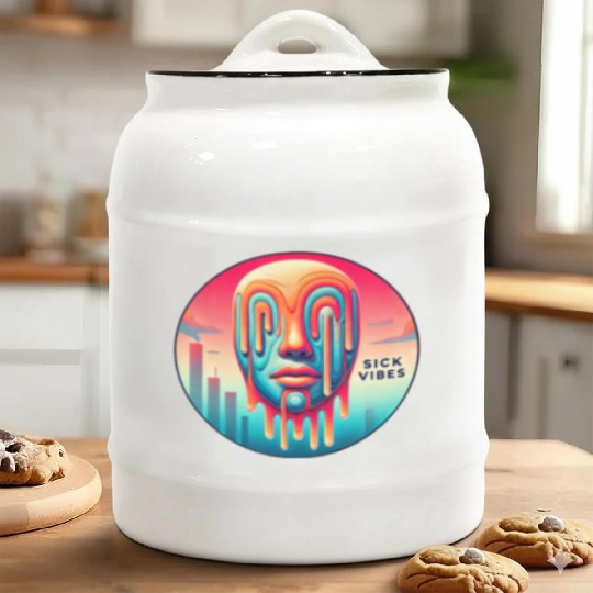 Surreal Melting Face Psychedelic Art - Sick Vibes Ceramic Cookie Jars