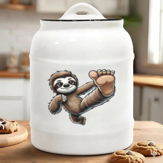 Sloth Karate Master Kick Martial Arts Ceramic Cookie Jars