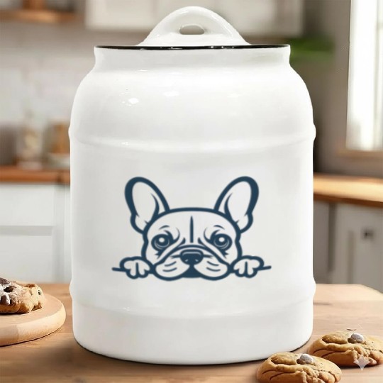 French Bulldog Frenchie Sweet Face Blue Ceramic Cookie Jars