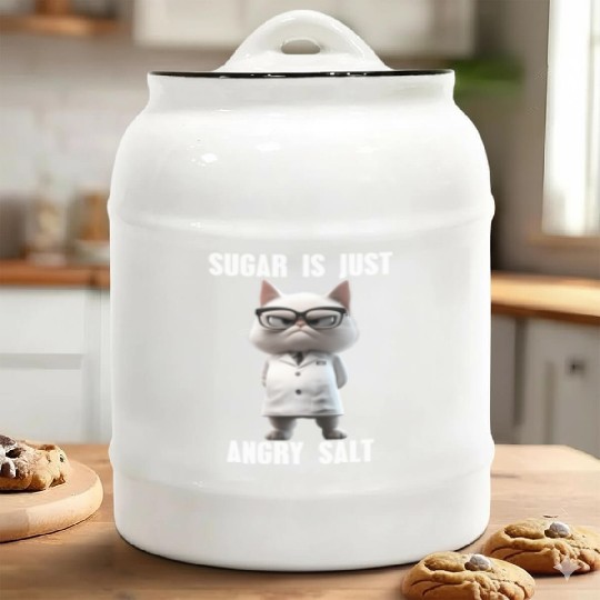 Sugar Is Just Angry Salt Meme Science Cat Ceramic Cookie Jars