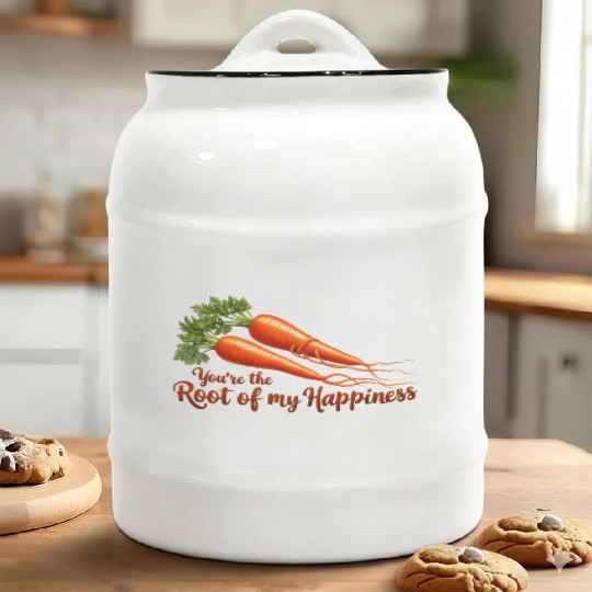 Root of My Happiness – Cute Carrot Pun Ceramic Cookie Jars