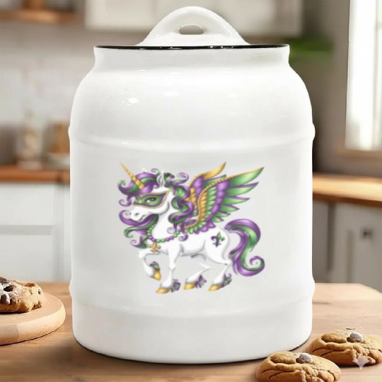 Happy Mardi Gras Unicorn Mask New Orleans Girls Ceramic Cookie Jars