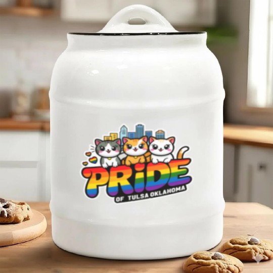 Pride of Tulsa City Oklahoma USA Rainbow Flag Ceramic Cookie Jars