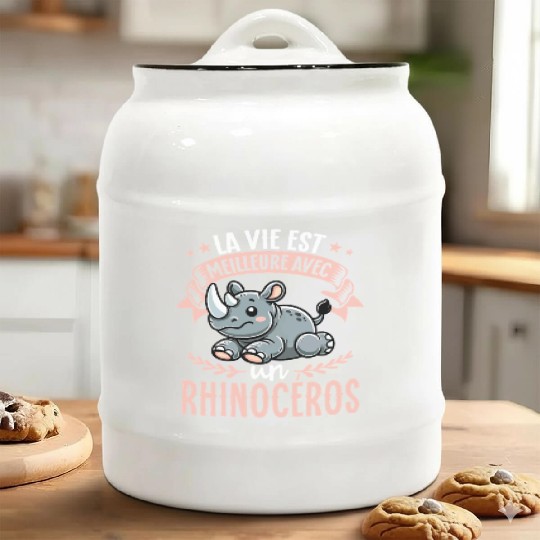 La Vie Est Meilleure Avec Un Rhinoceros - Sweet Ceramic Cookie Jars
