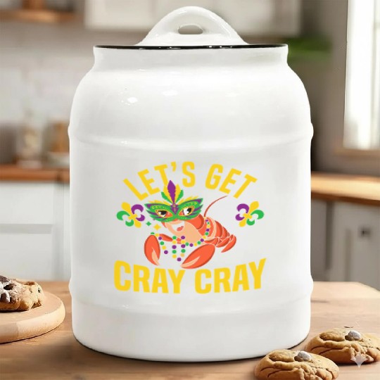 Let's Get Cray Mardi Gras Funny Crawfish Boil Ceramic Cookie Jars