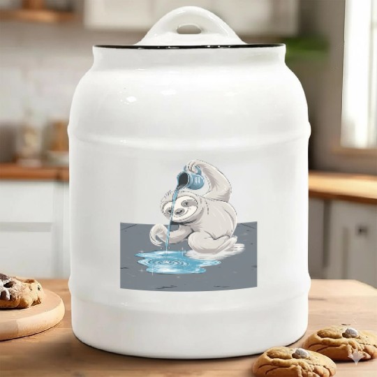 Aquarius Zodiac Sloth Pouring Water with Charm Ceramic Cookie Jars