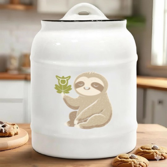 Taurus Zodiac Sloth with Leaf Symbol Serenity Ceramic Cookie Jars