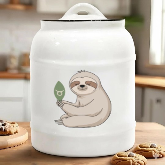 Taurus Zodiac Sloth Embracing Serenity Ceramic Cookie Jars