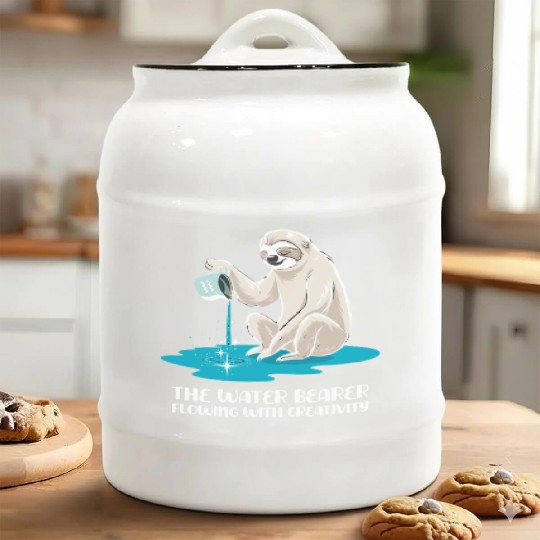 Aquarius Zodiac Sloth: The Water Bearer Flowing Ceramic Cookie Jars