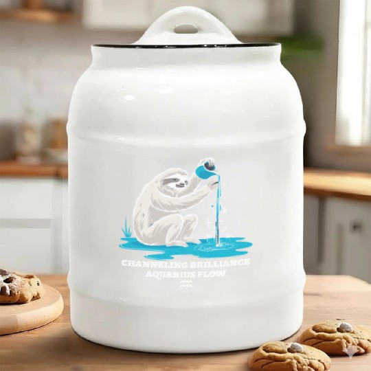 Channeling Brilliance Aquarius Zodiac Sloth Flow Ceramic Cookie Jars
