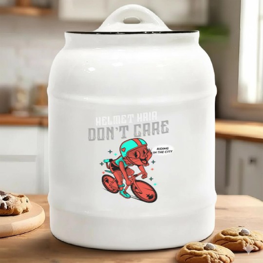 Helmet Hair Don't Care Cycling in the city Ceramic Cookie Jars
