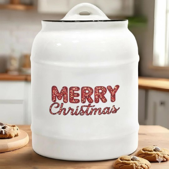 Merry Christmas Sequin Red Sparkle Design Xmas Ceramic Cookie Jars