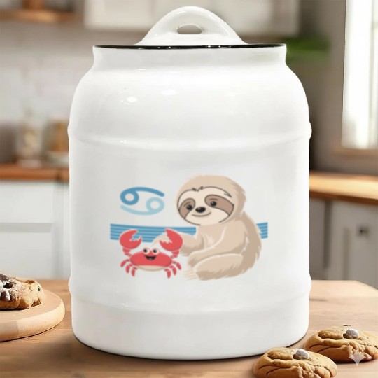 Cancer Zodiac Sloth with Adorable Crab Ceramic Cookie Jars