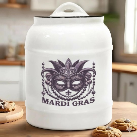 Mardi Gras Mask Beads Fleur De Lis Ceramic Cookie Jars