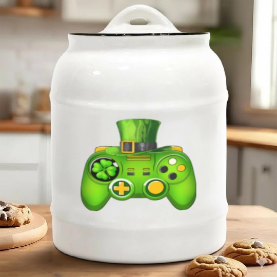 Video Game Controller Irish Gamer St Patricks Day Ceramic Cookie Jars