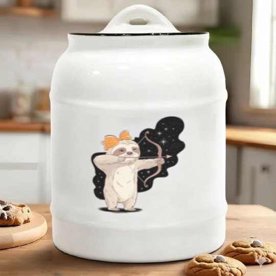Sagittarius Zodiac Sloth Bow and Stars Ceramic Cookie Jars